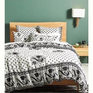 Anthropologie Jacquard Woven Jeanette King Duvet Cover Black & White NIP
